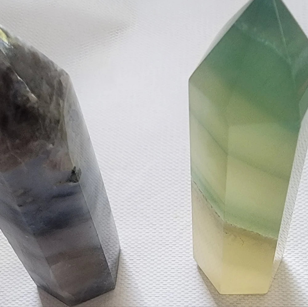 1 Blue Calcite And 1 Fluorite  Tower # 1 Natural And Authentic